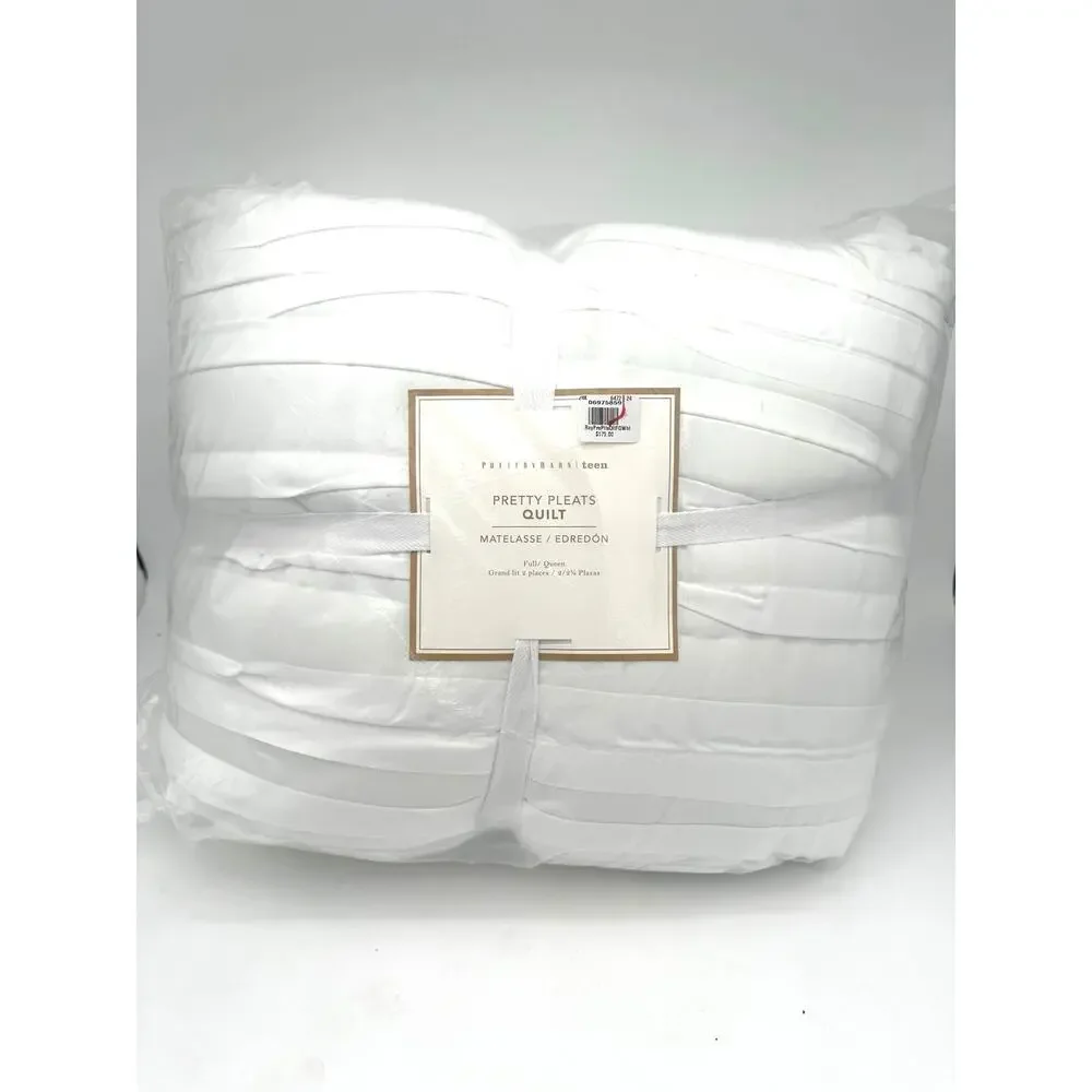 Pottery Barn teen Pretty Pleats Recycled Microfiber Quilt Full queen, White